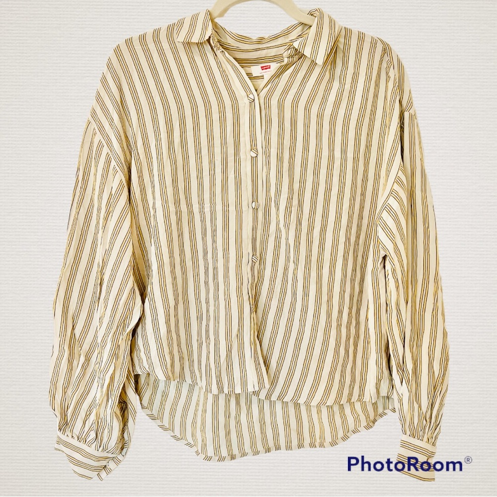 Levi’s Striped Pleated Button Down Blouse